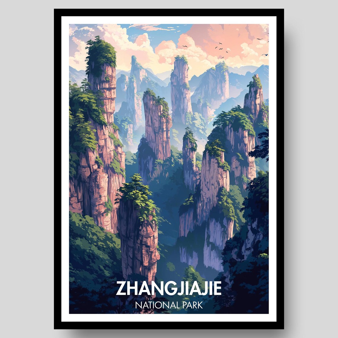 Zhangjiajie National Park China Mountain Pillars Travel Poster
