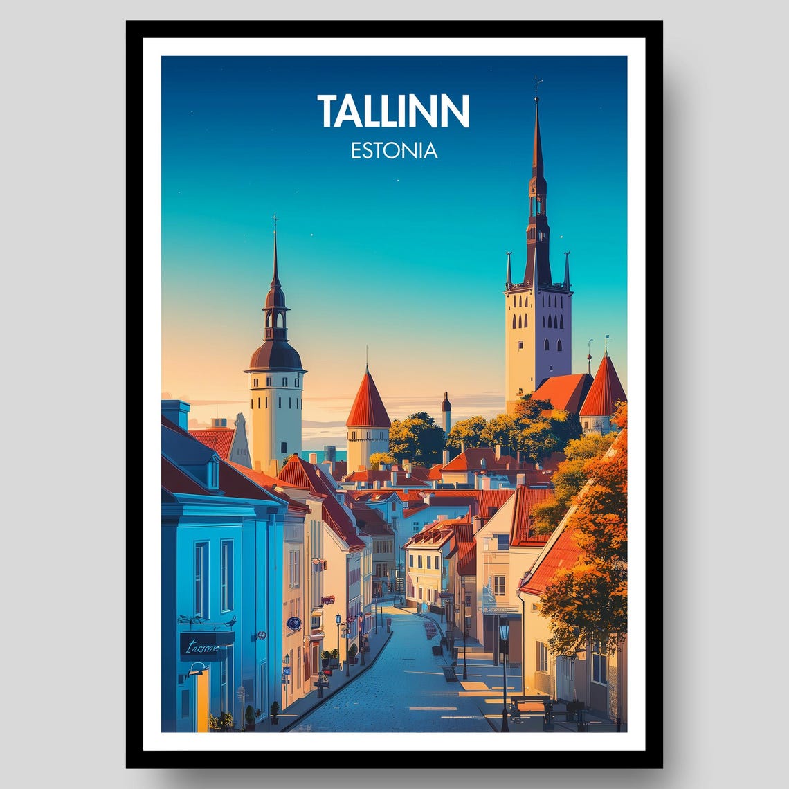Tallinn Estonia Medieval Old Town Towers Sunset Travel Poster