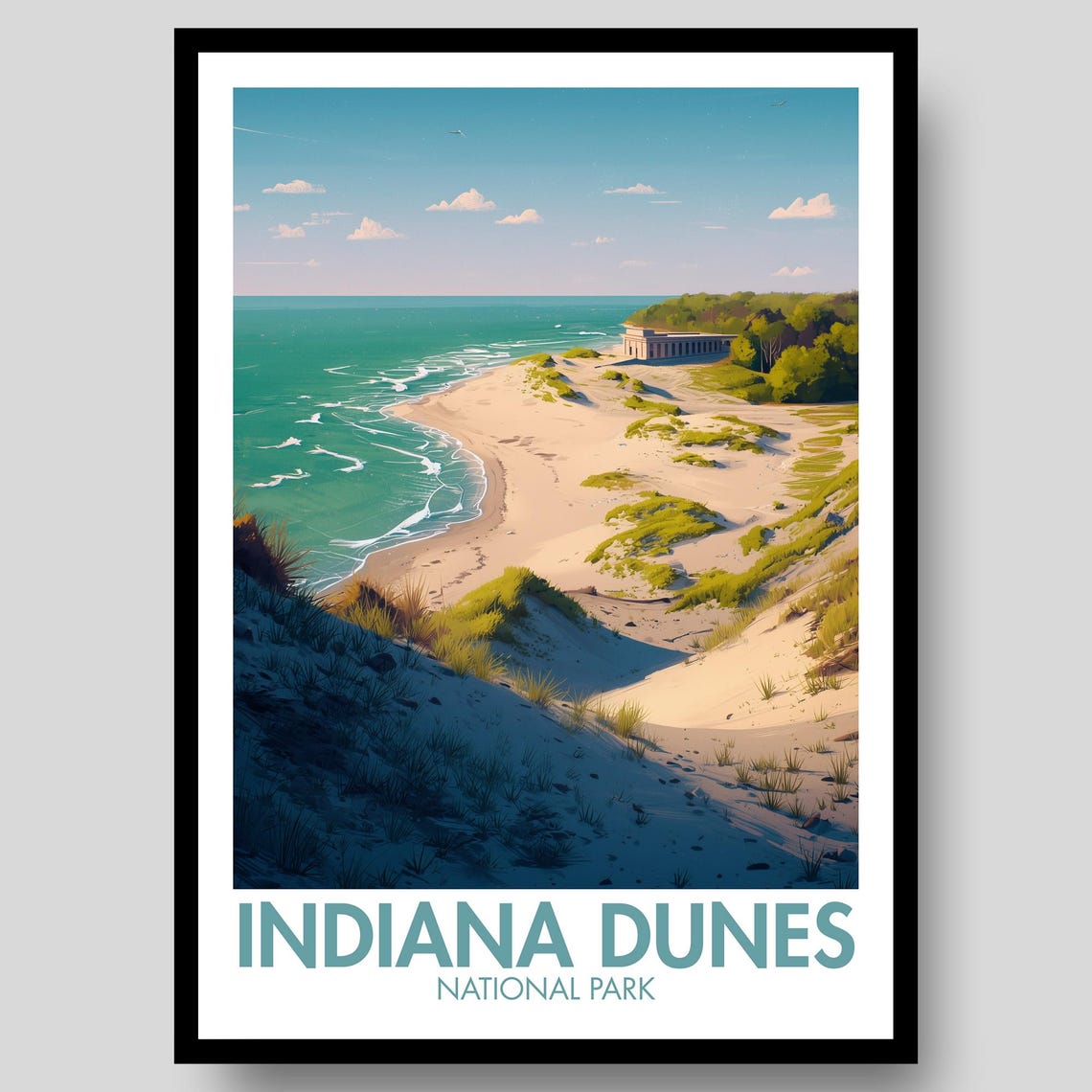 Indiana Dunes National Park Lakefront Dunes Beach Travel Poster