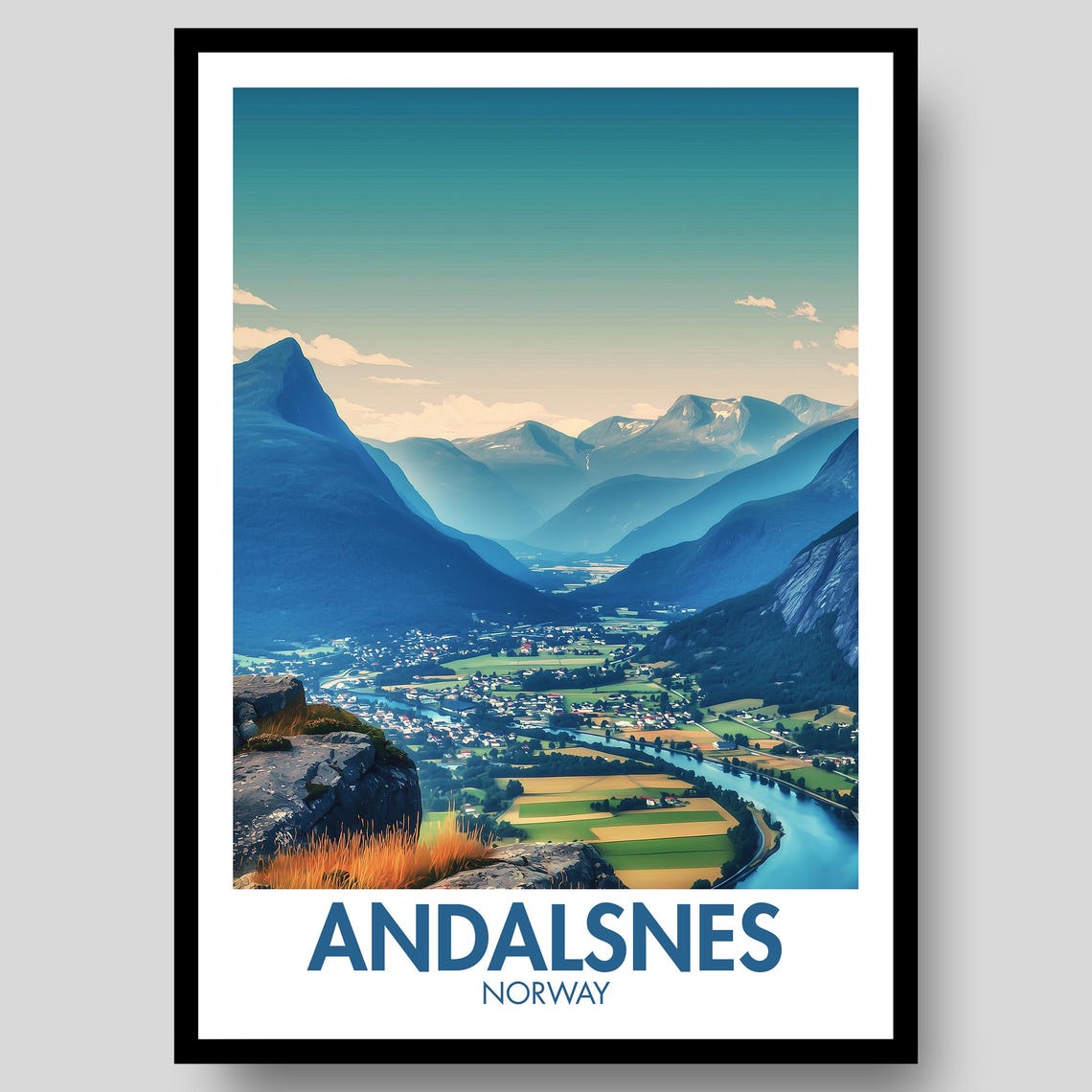 Andalsnes Norway Mountain Valley Vintage Scandinavian Travel Poster