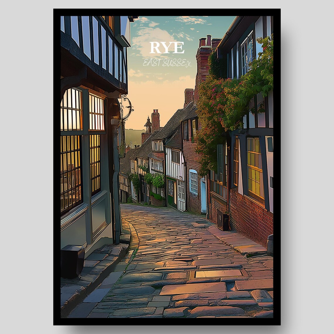 Rye East Sussex Cobbled Mermaid Street Timber Houses Sunset Poster