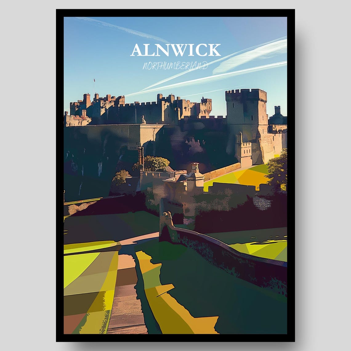 Alnwick Northumberland Historic Castle Green Lawns Travel Poster