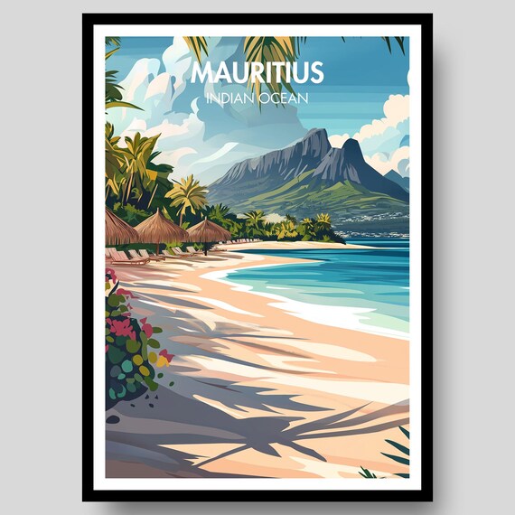 Mauritius Indian Ocean Tropical Beach Palm Trees Travel Poster