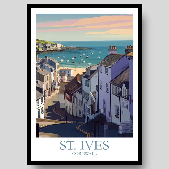 St Ives Cornwall Harbor Beach Boats Seaside Town Summer Poster
