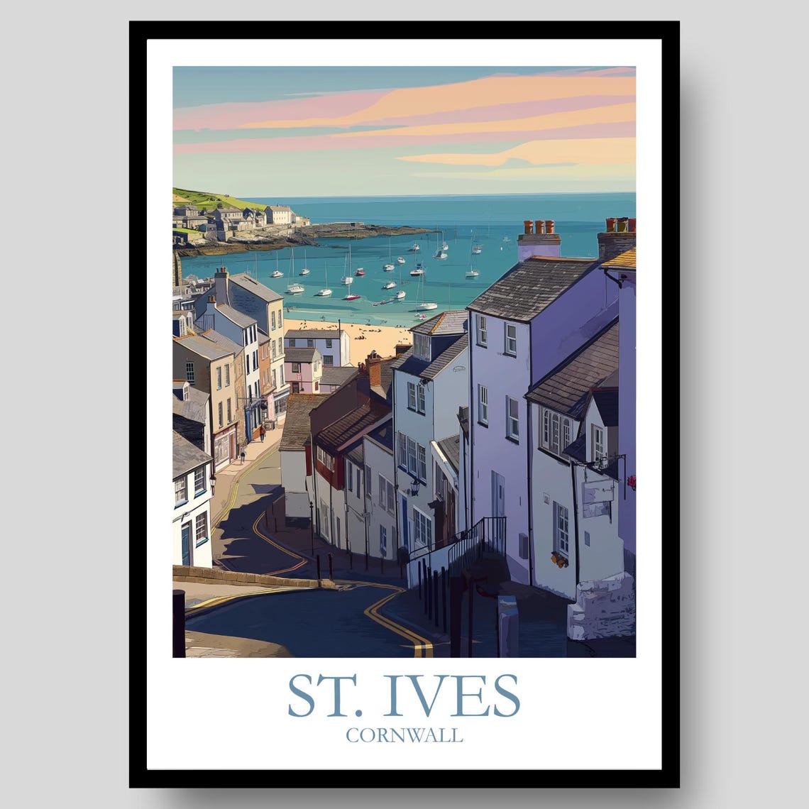 St Ives Cornwall Harbor Beach Boats Seaside Town Summer Poster