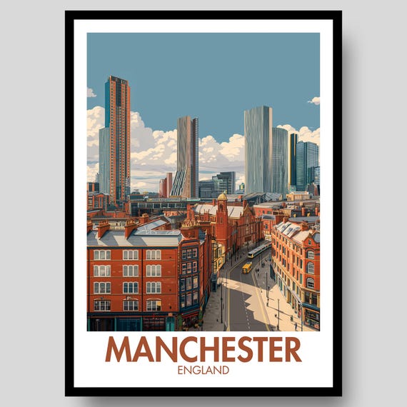 Manchester Poster Uk Wall Art United City Print