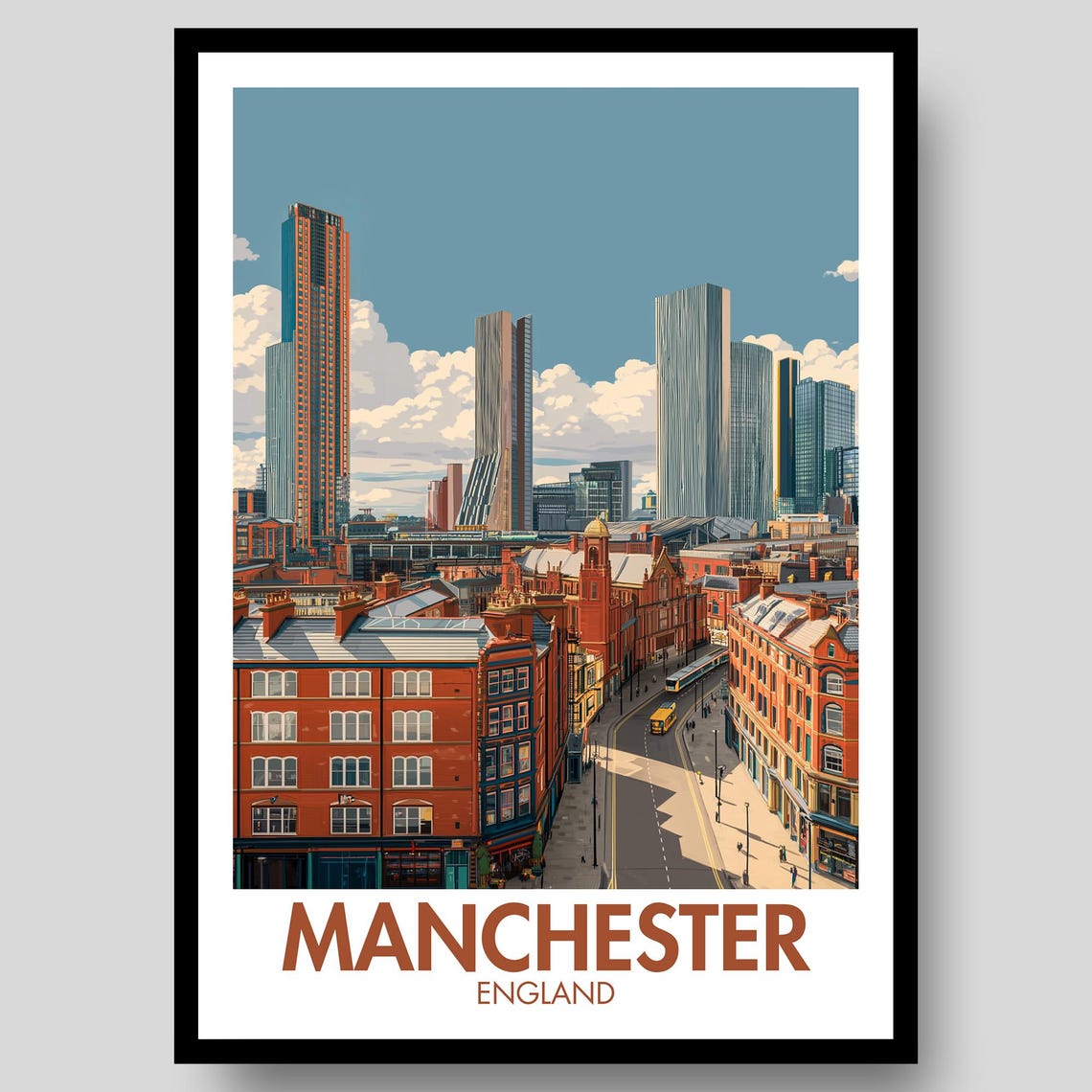 Manchester Poster Uk Wall Art United City Print