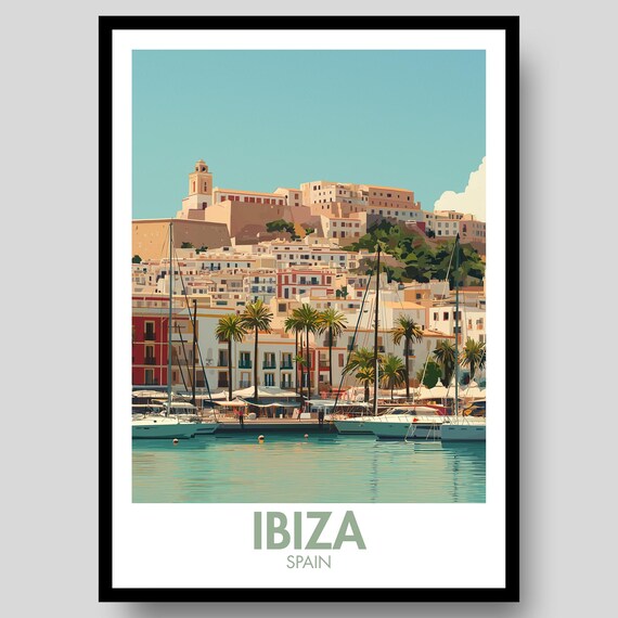 Ibiza Spain Harbor Sailboats Old Town Mediterranean Island Travel Poster