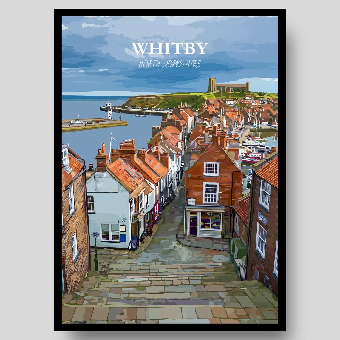 Whitby North Yorkshire Abbey Harbor Overlook Scenic Art Poster