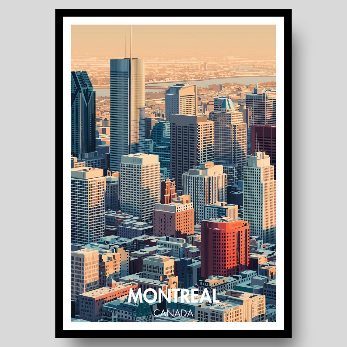 Montreal Canada City Skyline Golden Hour Retro Travel Poster
