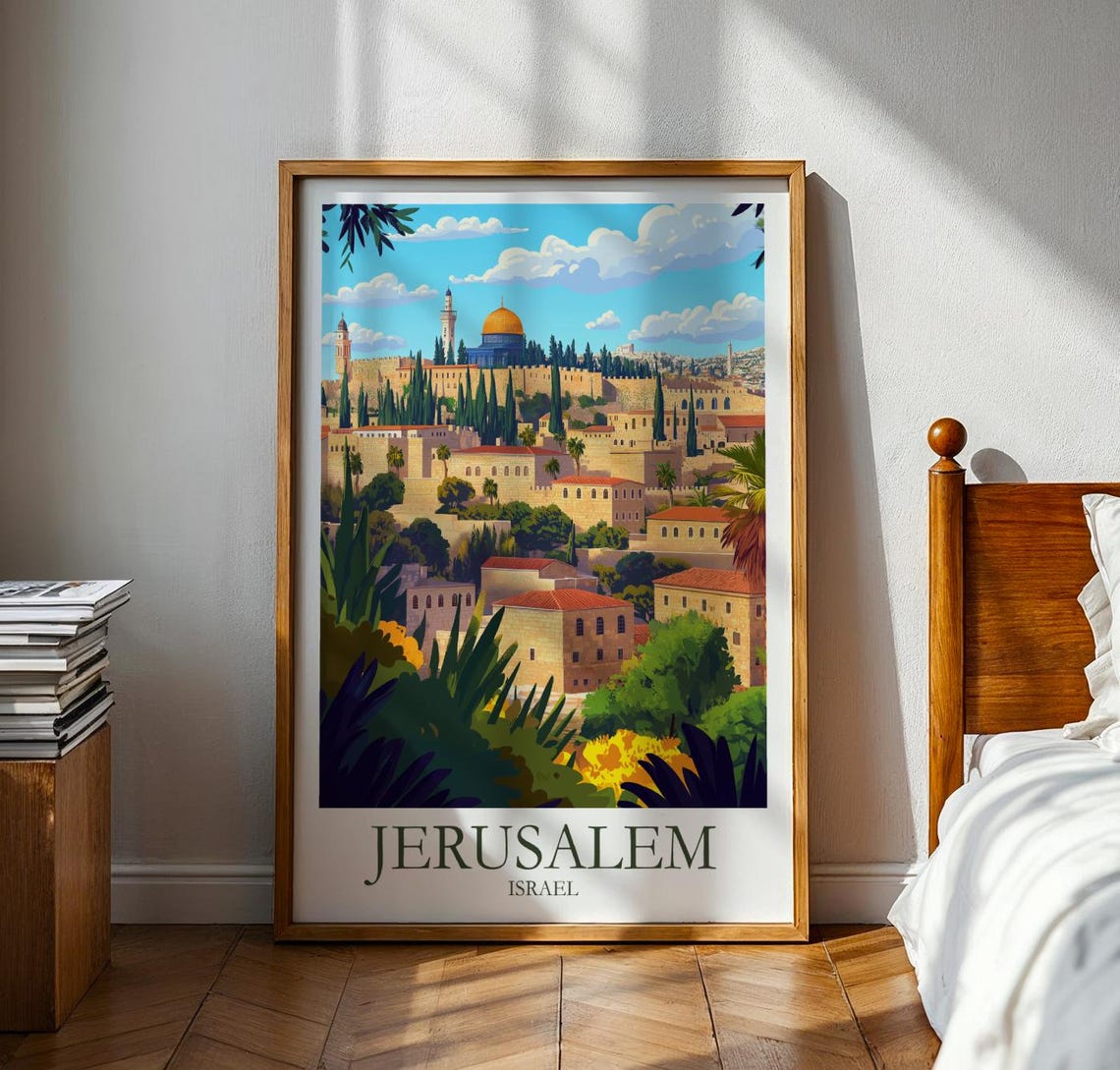 Jerusalem Israel Old City Dome Skyline Historic Travel Art Poster