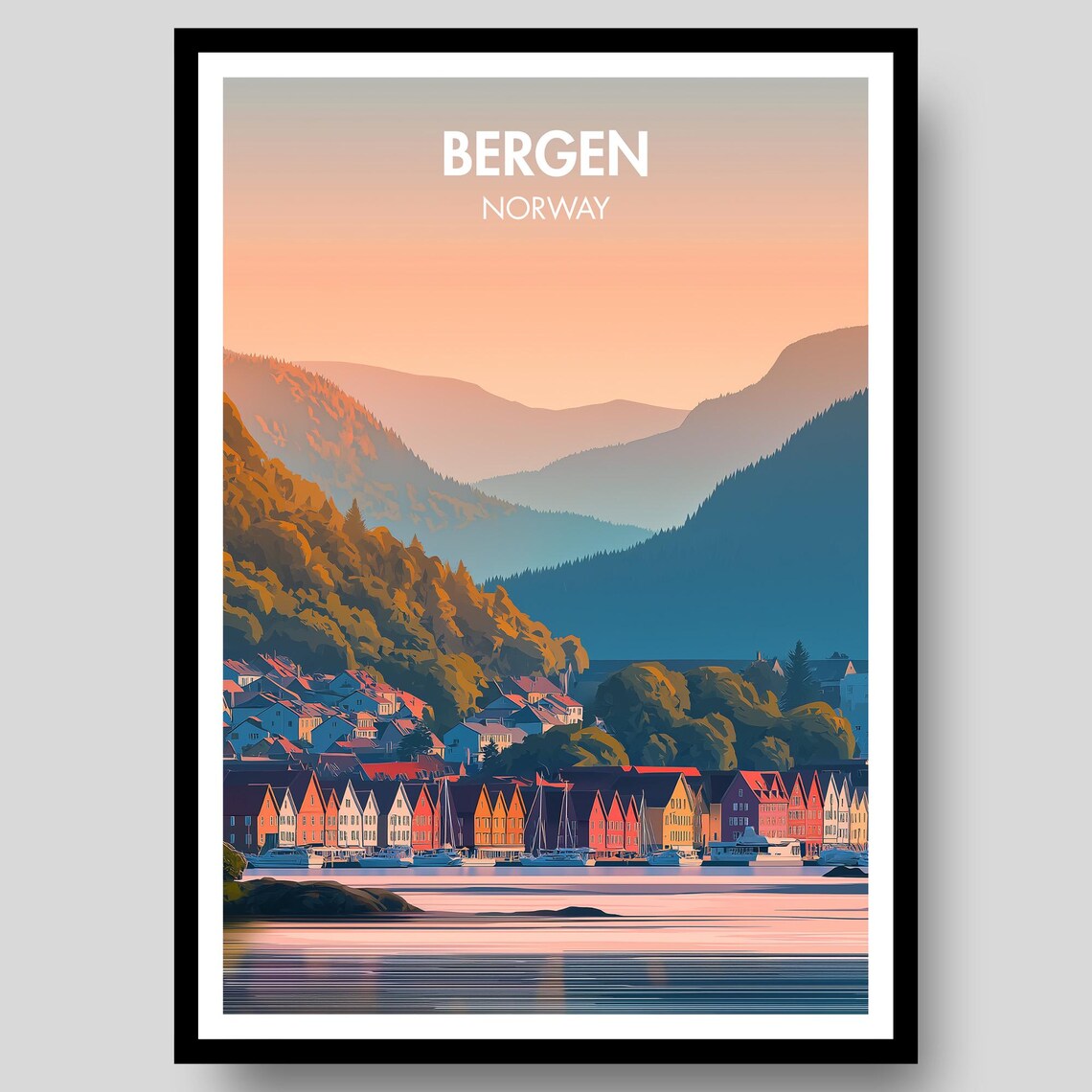 Bergen Norwegian Travel Poster, Norway Art Print