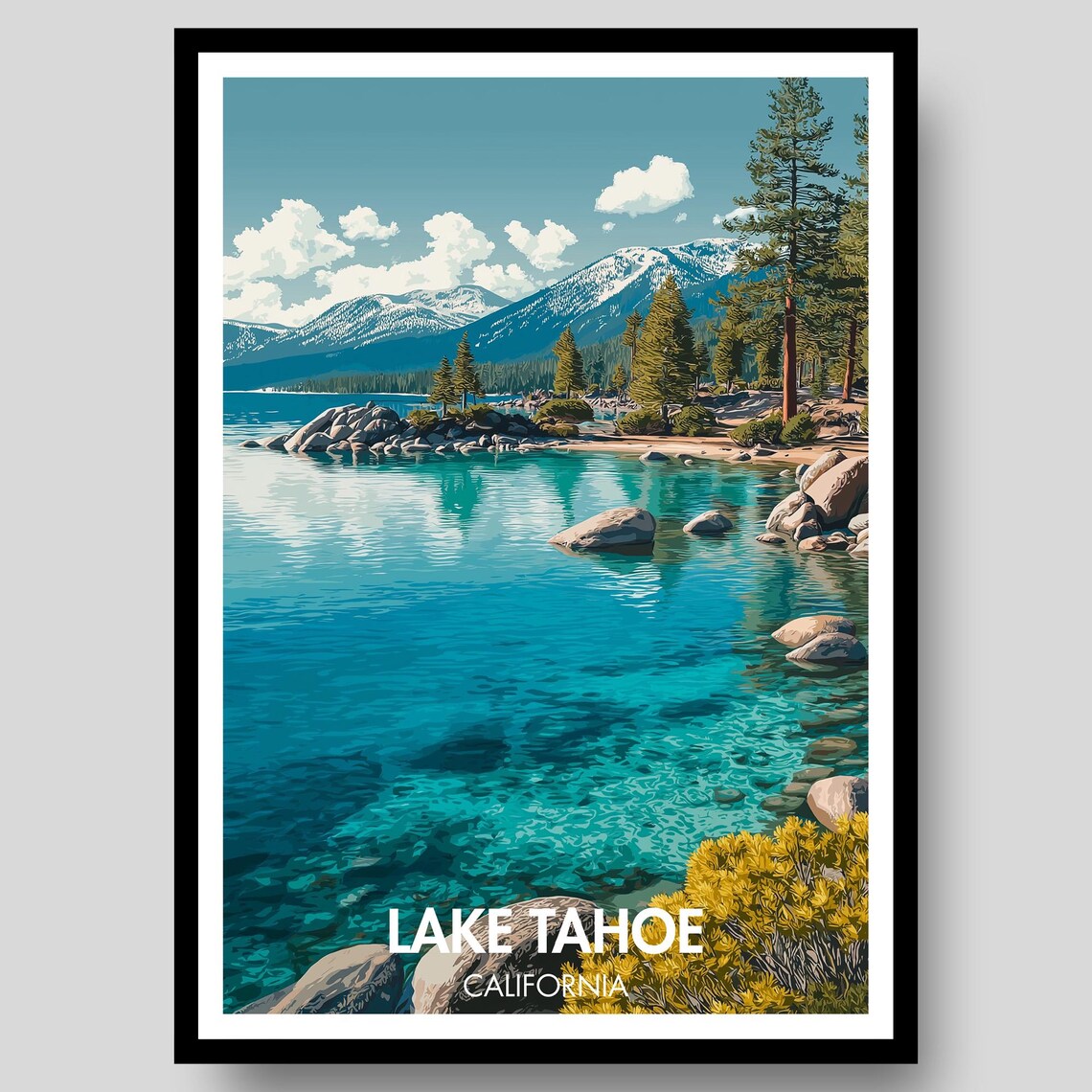 Lake Tahoe California Rocky Shoreline Mirror Lake Mountain View Poster
