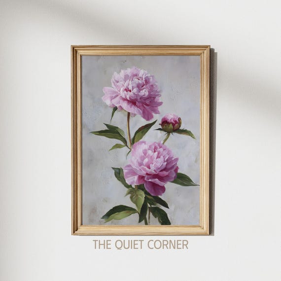 Pink Peony Botanical Print Vintage Floral Wall Art Classic Garden Flowers Romantic Home Decor Spring Prints