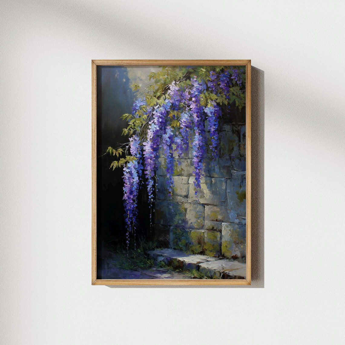 Wisteria Blossom Stone Wall Garden Path Romantic Floral Poster