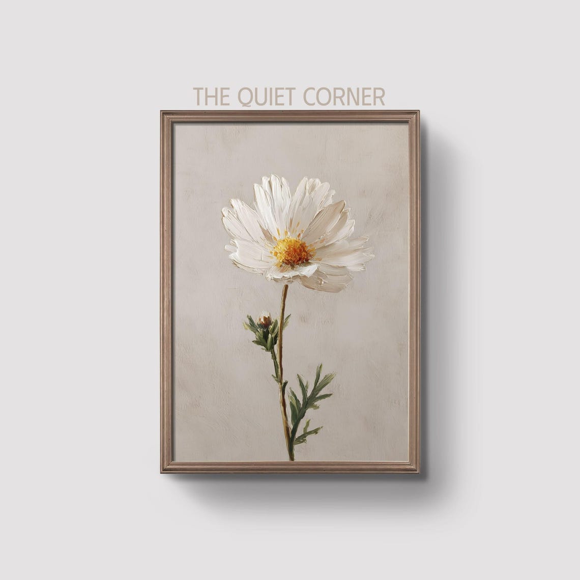 White Cosmos Flower Print Minimalist Botanical Art Simple Floral Wall Decor Neutral Modern Prints