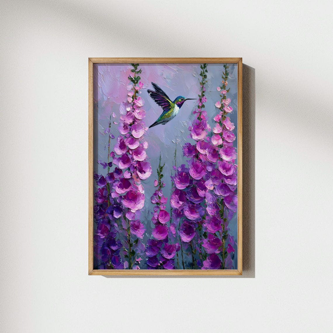 Hummingbird Purple Flowers Wall Art Botanical Bird Print Spring Garden Decor Nature Prints