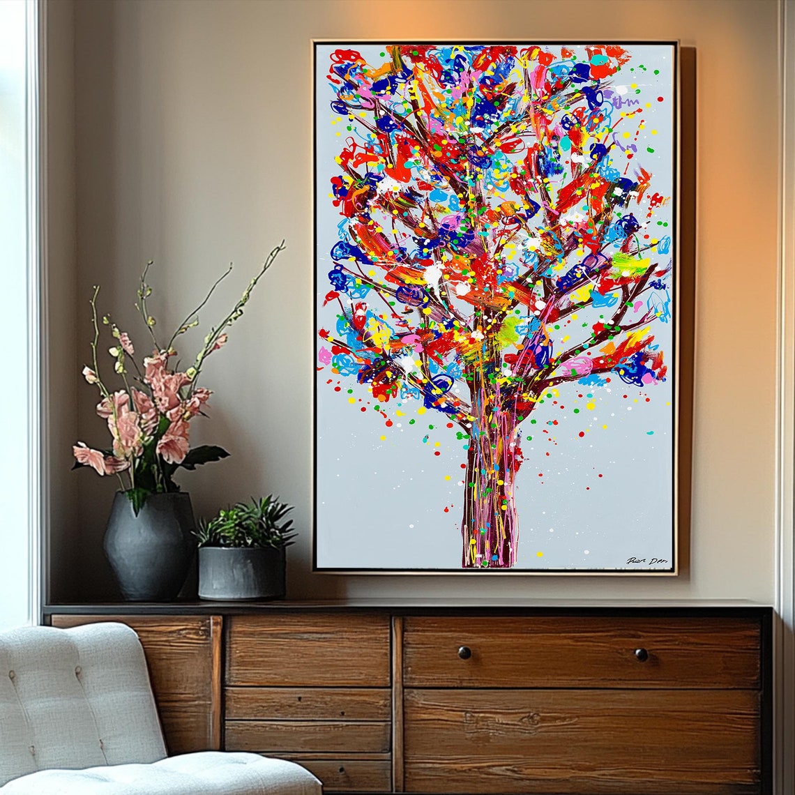 Whimsical Rainbow Tree Poster Vertical Colorful Confetti Canopy - Image 3