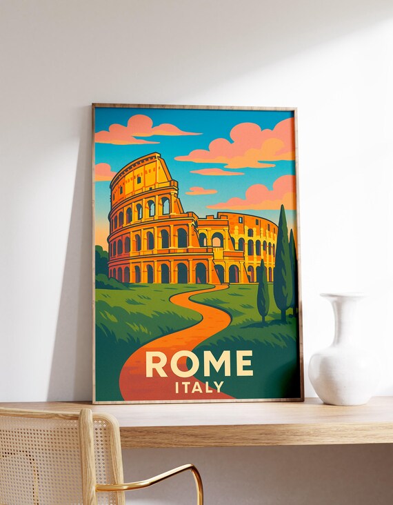 Rome Italy Colosseum Ancient Roman Landmark Retro Travel Poster