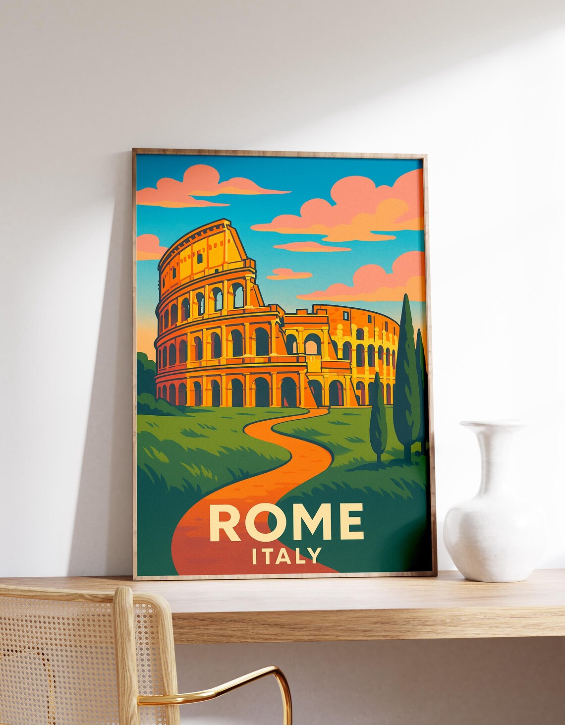 Rome Italy Colosseum Ancient Roman Landmark Retro Travel Poster