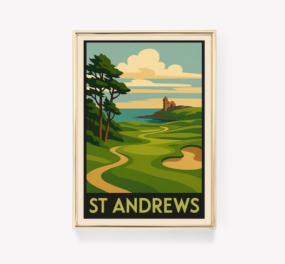 St Andrews Scotland Vintage Golf Poster Coastal Course Ruins Art