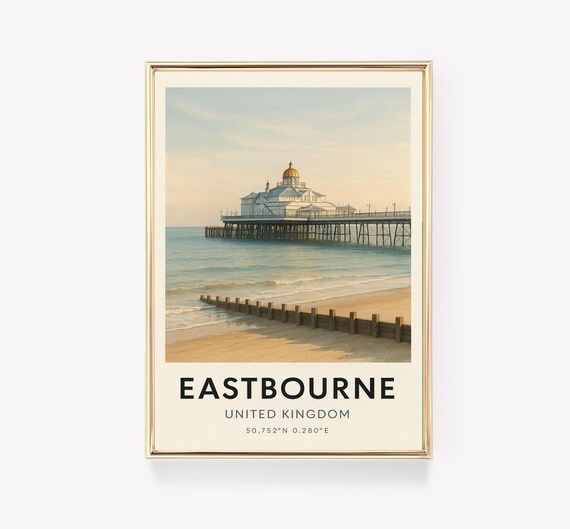 Eastbourne United Kingdom Pier Beach Seaside Vintage Travel Poster