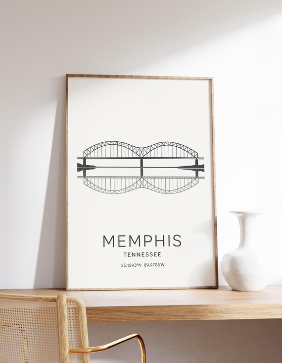 Memphis Bridge Poster Tennessee Wall Art Hernando De Soto Print Skyline Decor