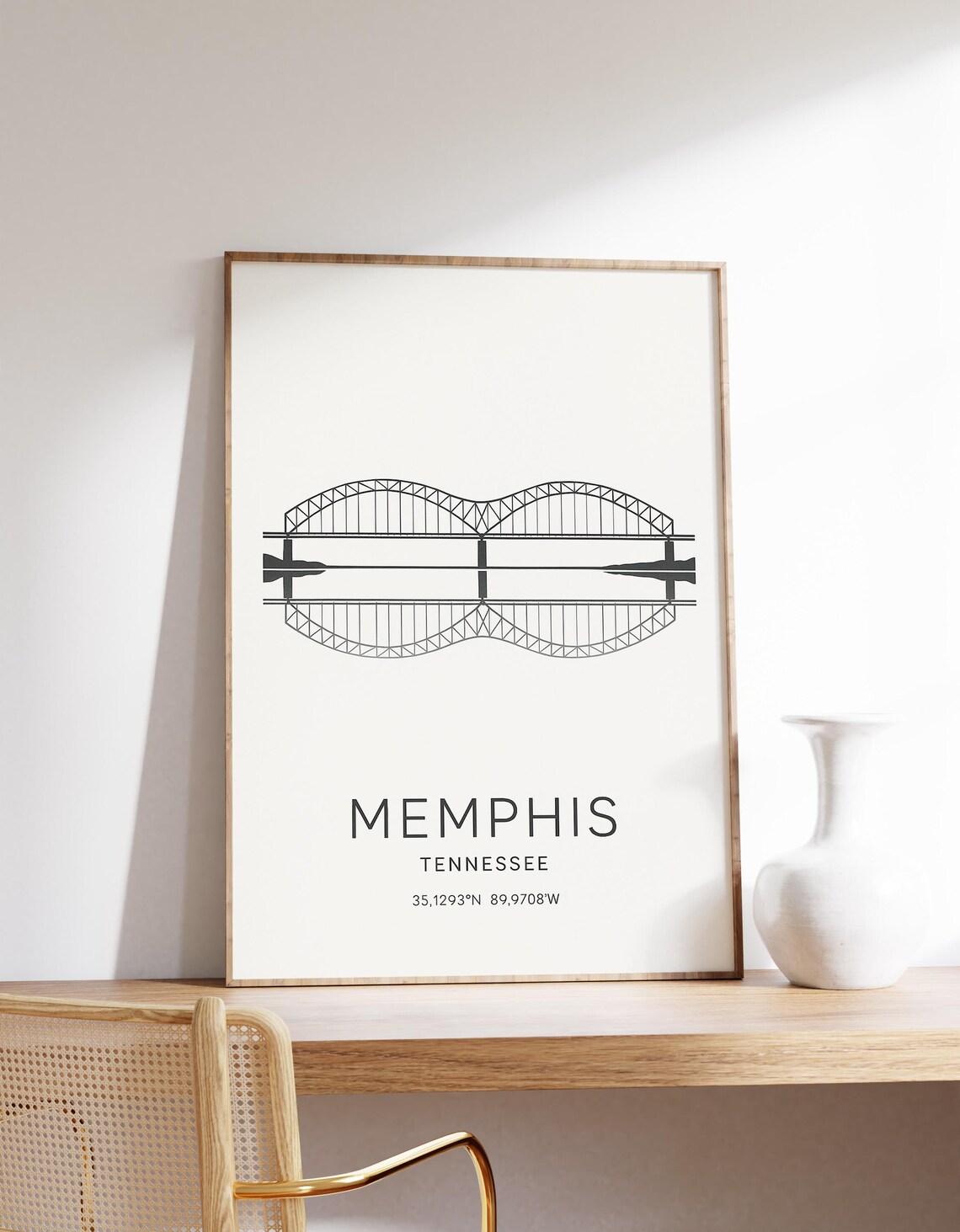Memphis Bridge Poster Tennessee Wall Art Hernando De Soto Print Skyline Decor