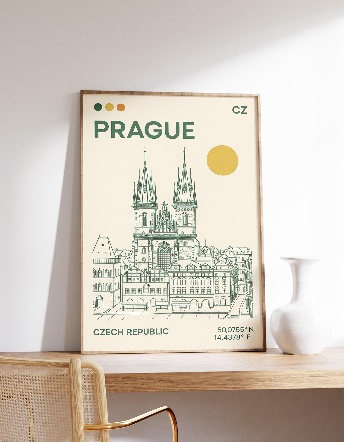 Prague Czech Republic Minimal Line Art Cathedral Travel Poster