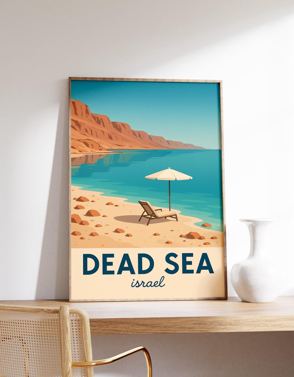 Dead Sea Israel Beach Travel Poster Desert Coast Umbrella Wall Decor