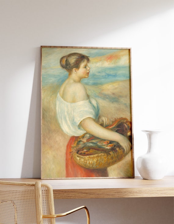 Auguste Renoir Girl With A Basket Of Fish 1889 Vintage Poster Classic Painting Woman Portrait Print Female Wall Art Canvas