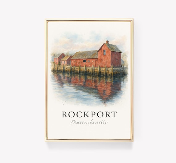 Rockport Massachusetts Watercolor Travel Poster Red Harbor Shacks
