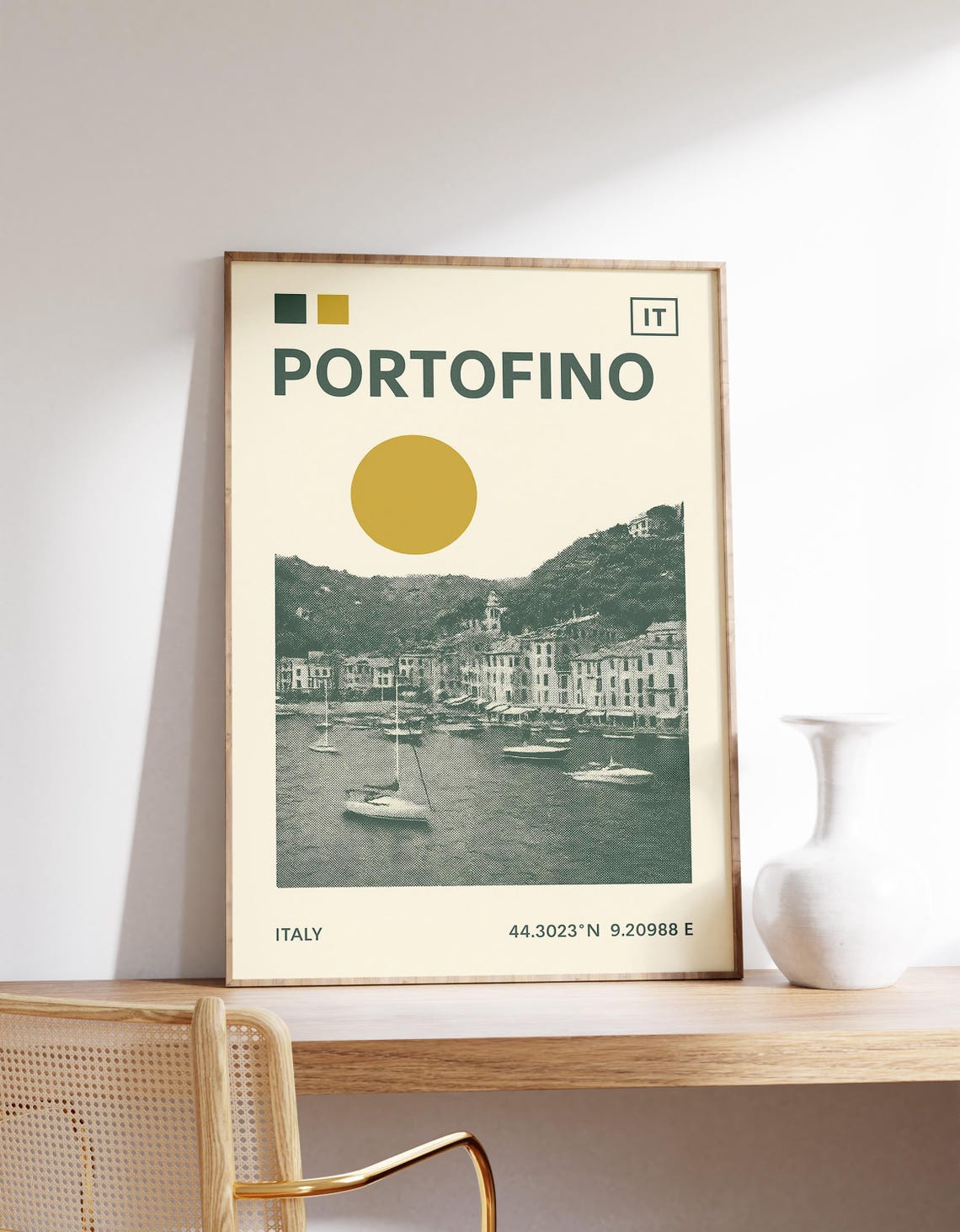 Portofino Italy Riviera Retro Harbor Sun Mid Century Travel Poster