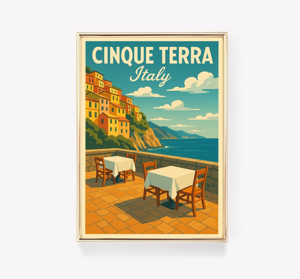 Cinque Terre Vintage Travel Poster, Italian Decor