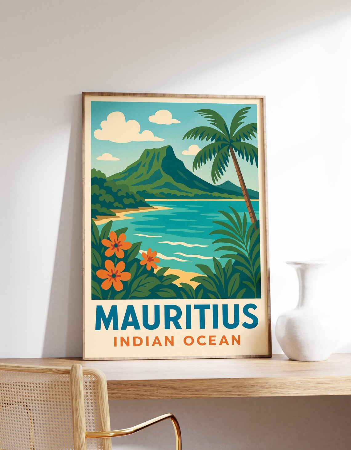 Mauritius Travel Poster, Tropical Island Decor