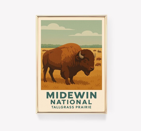 Midewin National Tallgrass Prairie Bison Vintage Travel Poster