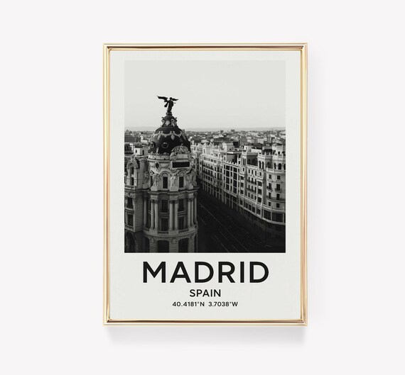 Madrid Spain Metropolis Building Black and White Photo Poster