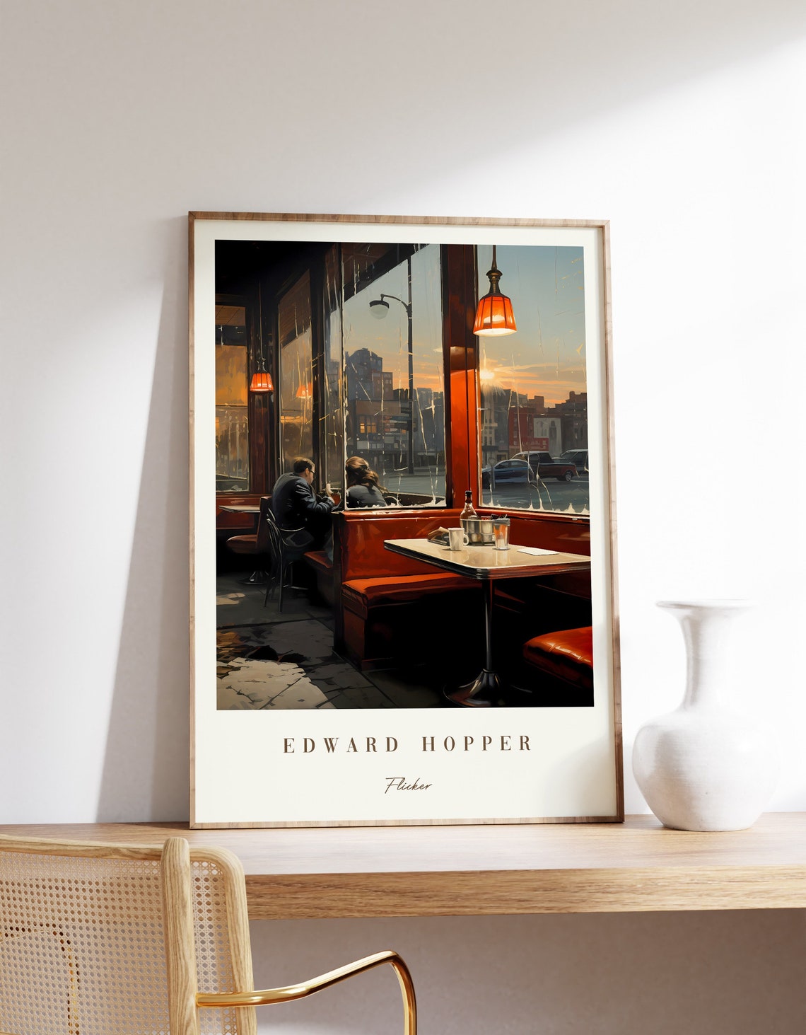 Edward Hopper Inspired Flicker Diner Couple Sunset Booth Poster