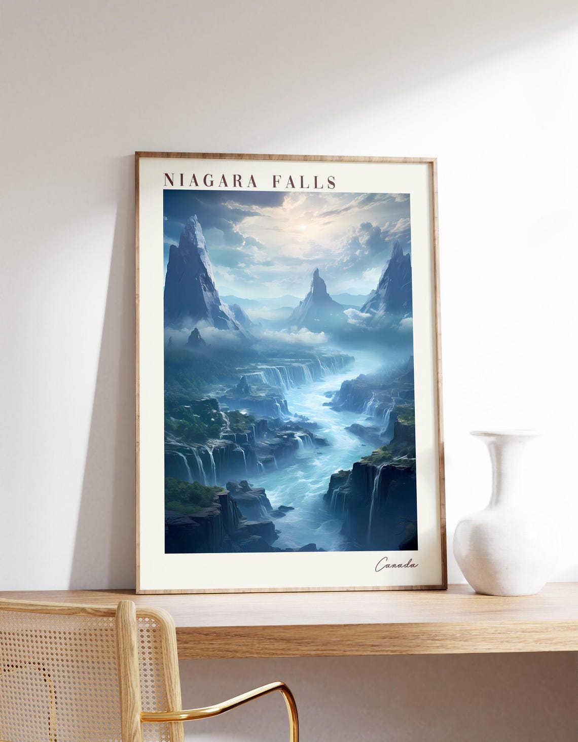 Niagara Falls Canada Misty Blue Waterfall Landscape Travel Poster