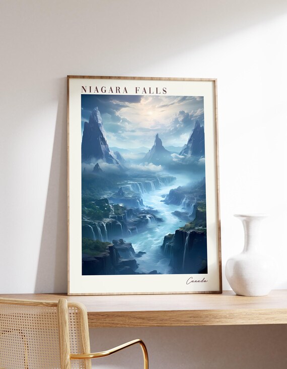 Niagara Falls Canada Misty Blue Waterfall Landscape Travel Poster