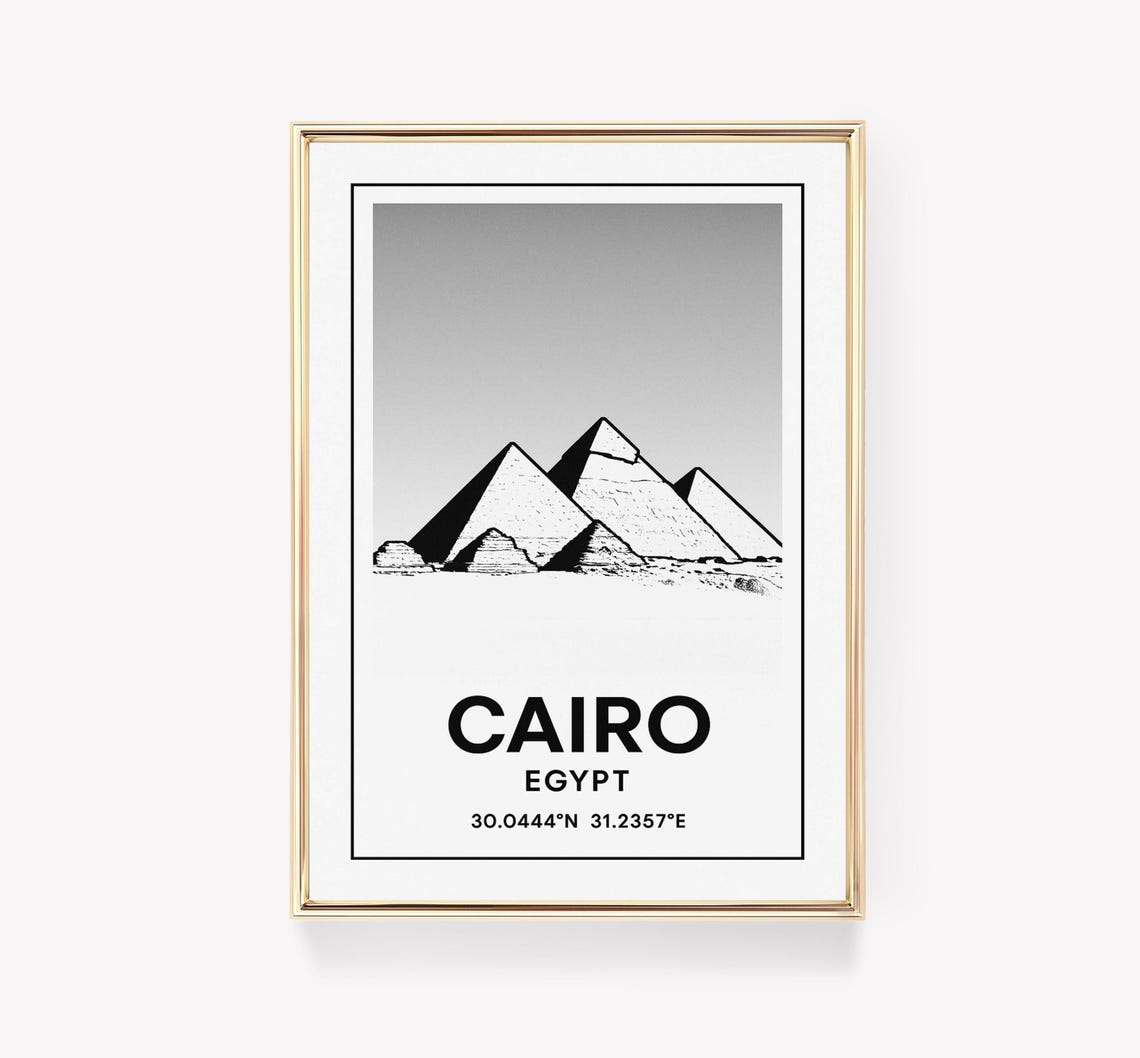 Cairo Egypt Pyramids Line Art Minimalist Travel Poster Coordinates