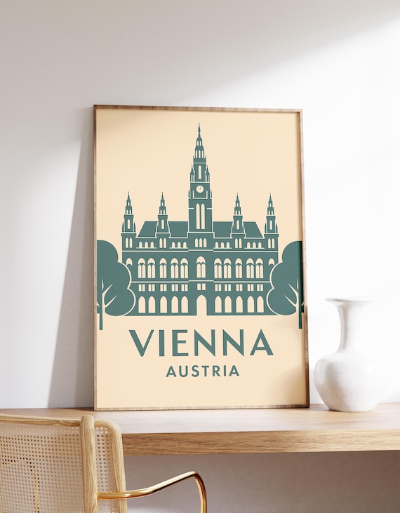 Vienna Austria City Hall Rathaus Minimalist Teal Travel Poster
