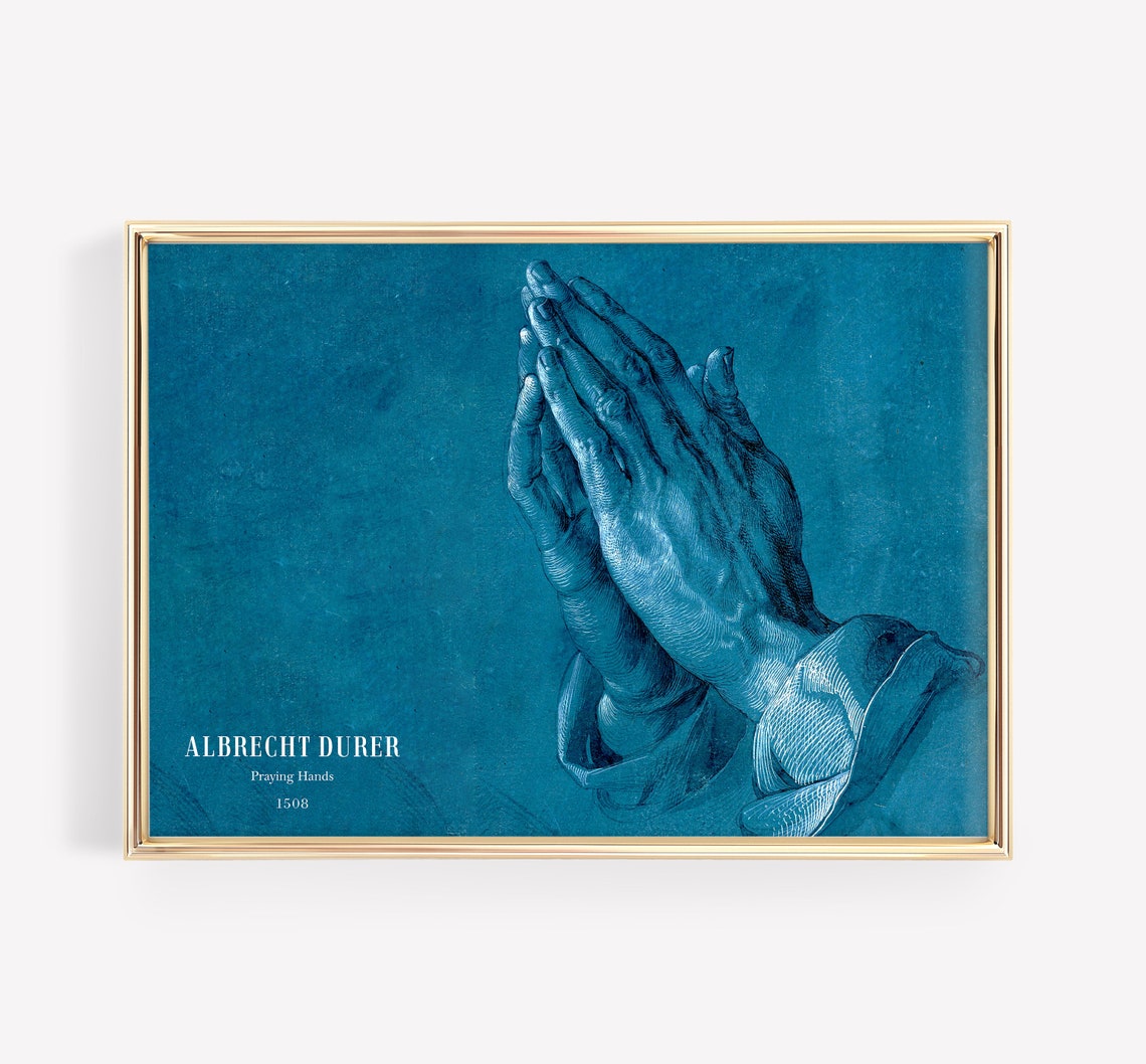 Albrecht Durer Praying Hands 1508 Blue Renaissance Sketch Poster