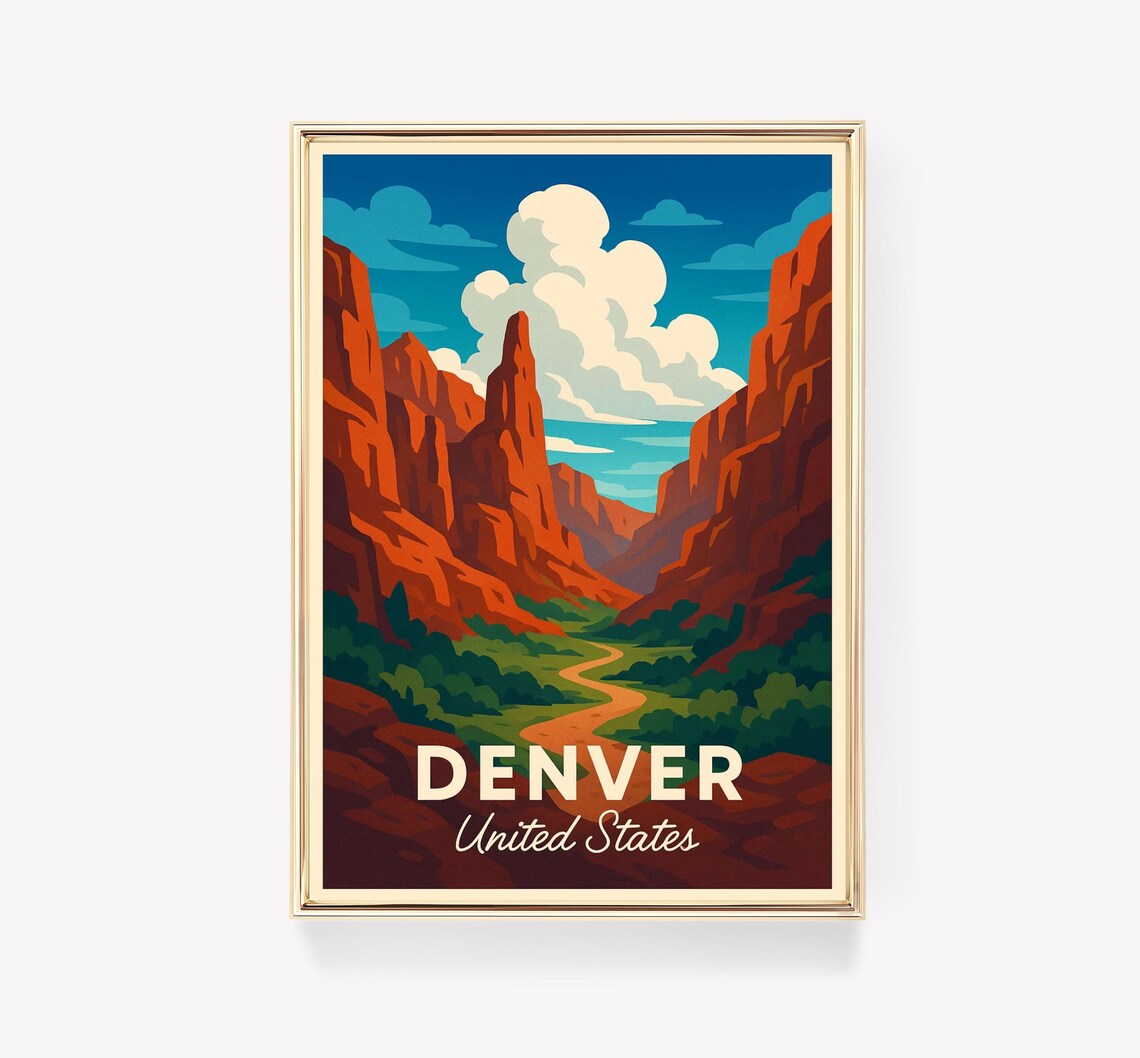 Denver United States Red Rock Canyon Desert Trail Travel Poster