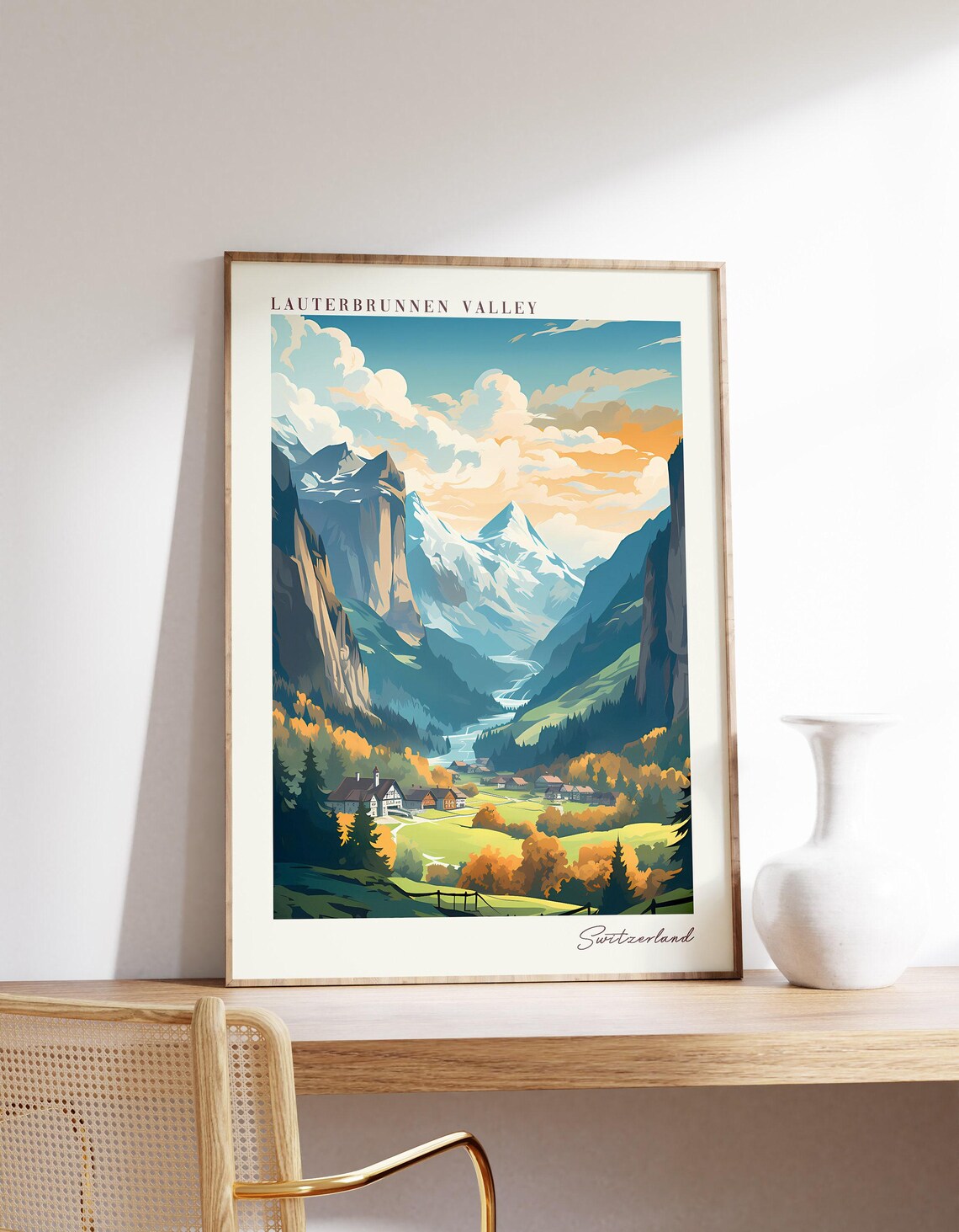 Lauterbrunnen Valley Switzerland Travel Poster Alps Mountain Scene