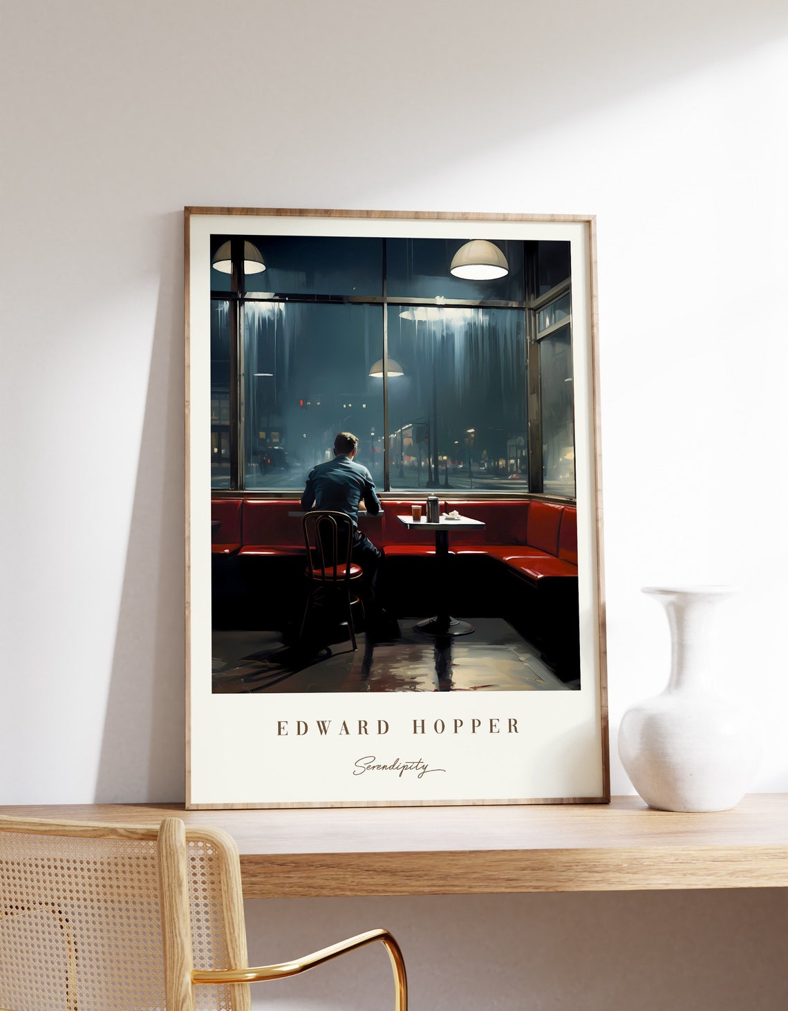 Edward Hopper Inspired Serendipity Lonely Diner Night Rain Poster