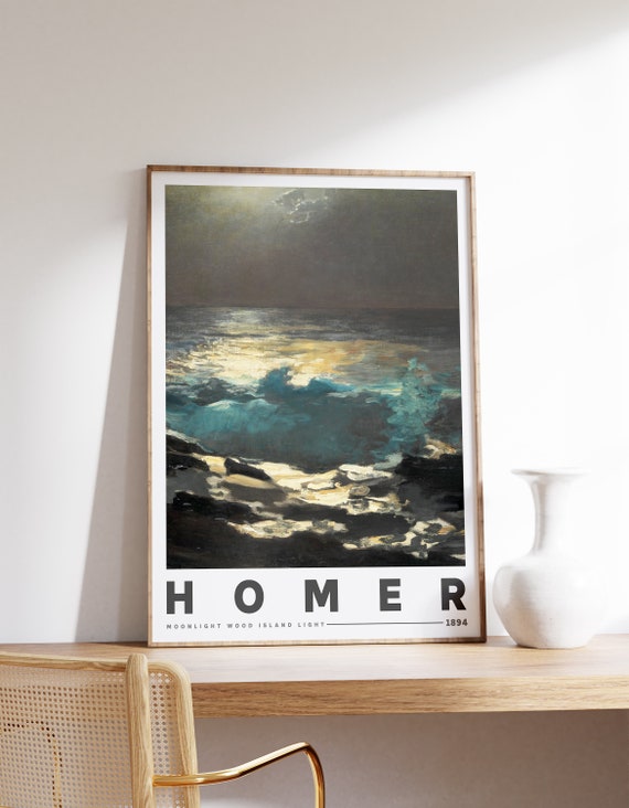Winslow Homer Print Moonlight Wood Island Light 1894 Farmhouse Decor Poster Night Art Watercolor Painting