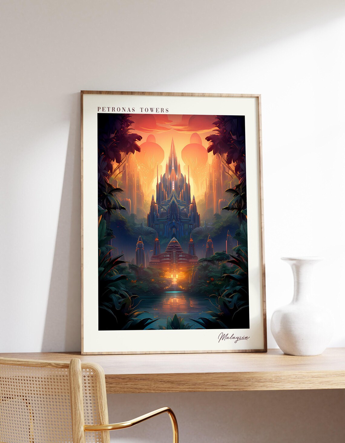 Petronas Towers Travel Poster, Malaysia Decor