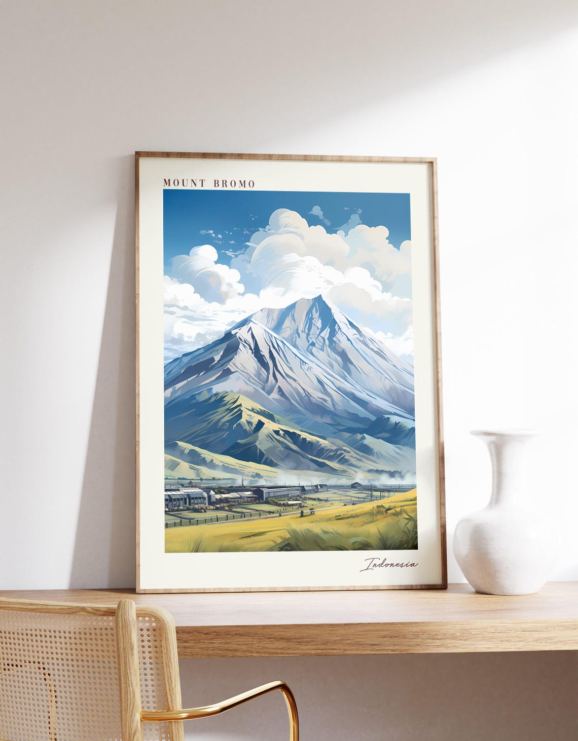 Mount Bromo Indonesia Volcano Peak Clouds Dramatic Travel Art Poster