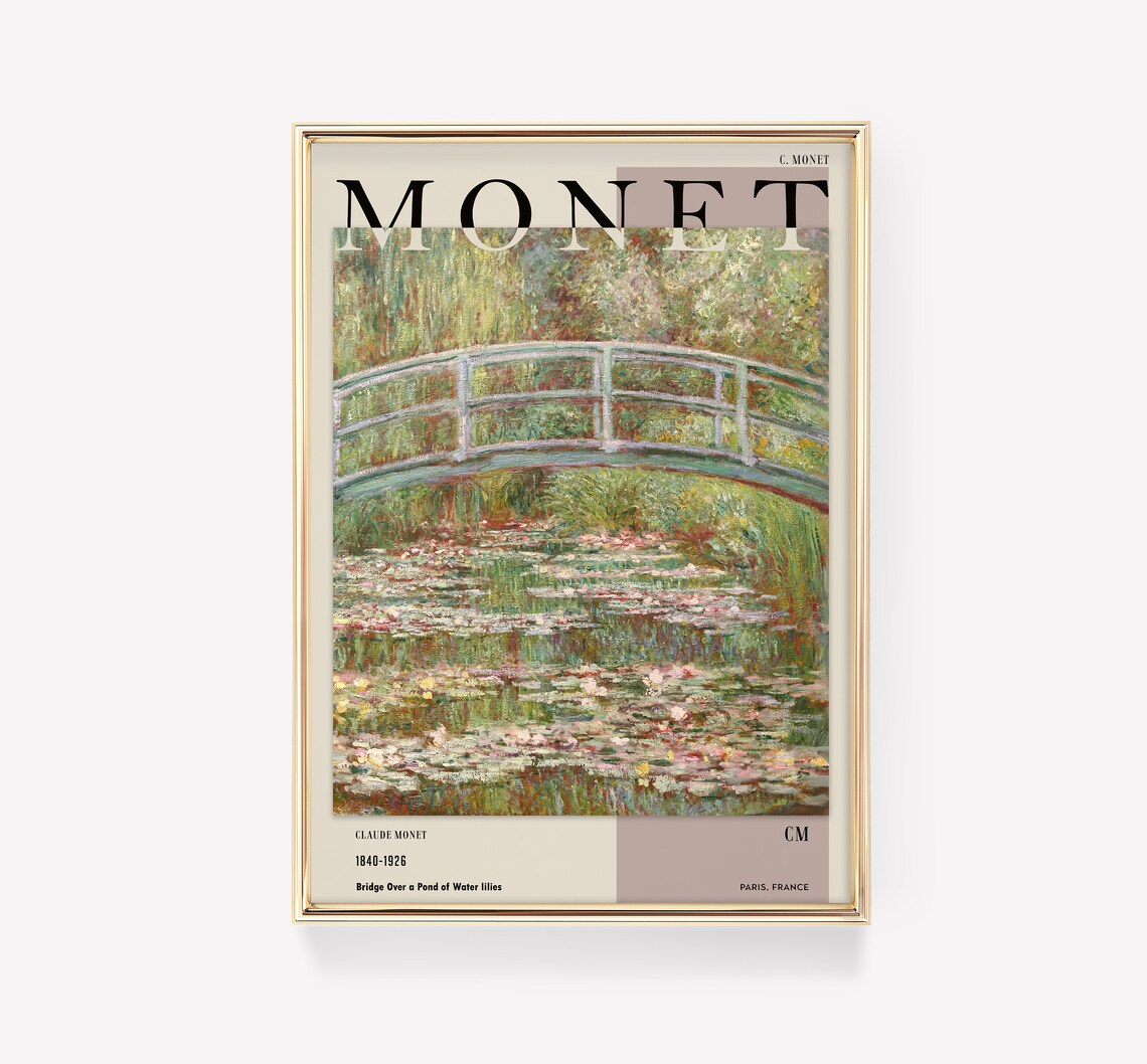 Claude Monet Bridge Over Water Lilies Exhibition Vintage Poster